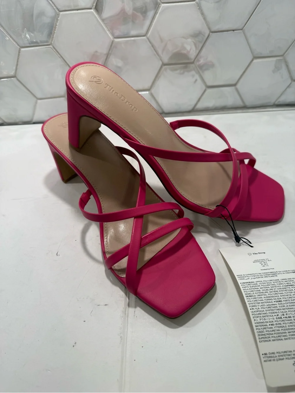 The Drop Woman’s Pink Amelie Strappy Square Toe Heeled Sandals Sz 9.5 NEW Summer
